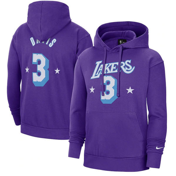 Men's Los Angeles Lakers #3 Anthony Davis Purple 2021/22 City Edition Name & Number Essential Pullover Hoodie